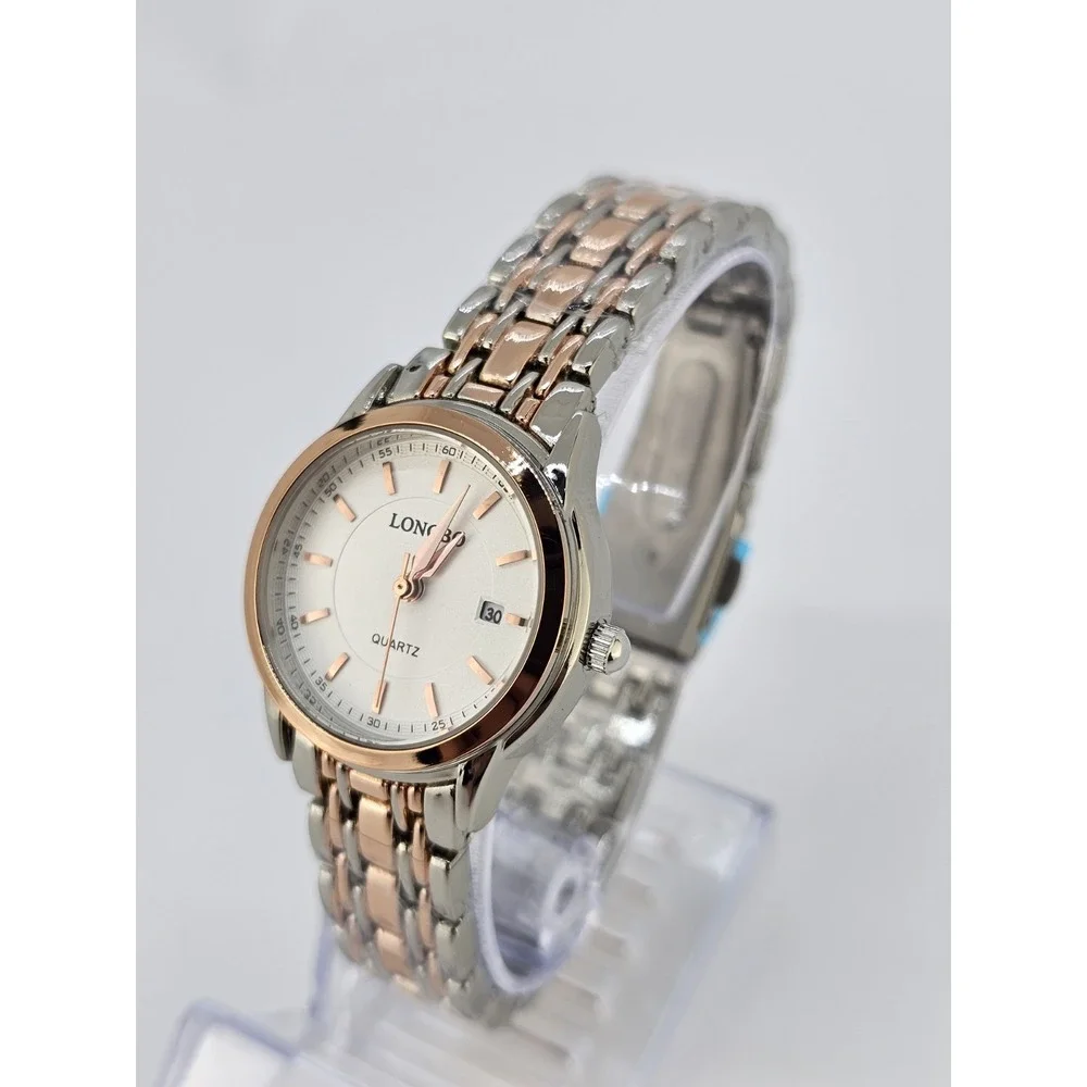 Women's Analog Watch 28MM Cream Dial Date Gold‎ Gray Bands 6.5